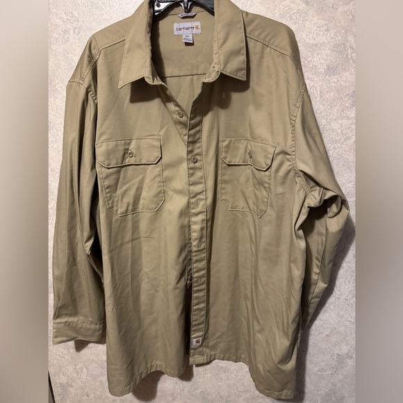 Carhartt Work Shirt Mens 2XL Button-Up Tan Long Sleeve Pockets S224 KHI Adult - Picture 1 of 4